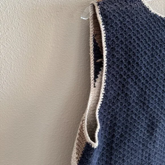 Vintage Hand Knitted Sweater Vest Argyle Diamond Check Grandpa Women's Medium - Picture 4 of 7